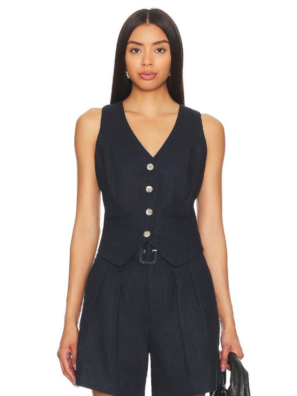 BLANKNYC Set Sail Vest in Navy Blue Womens Linen Sleeveless Top